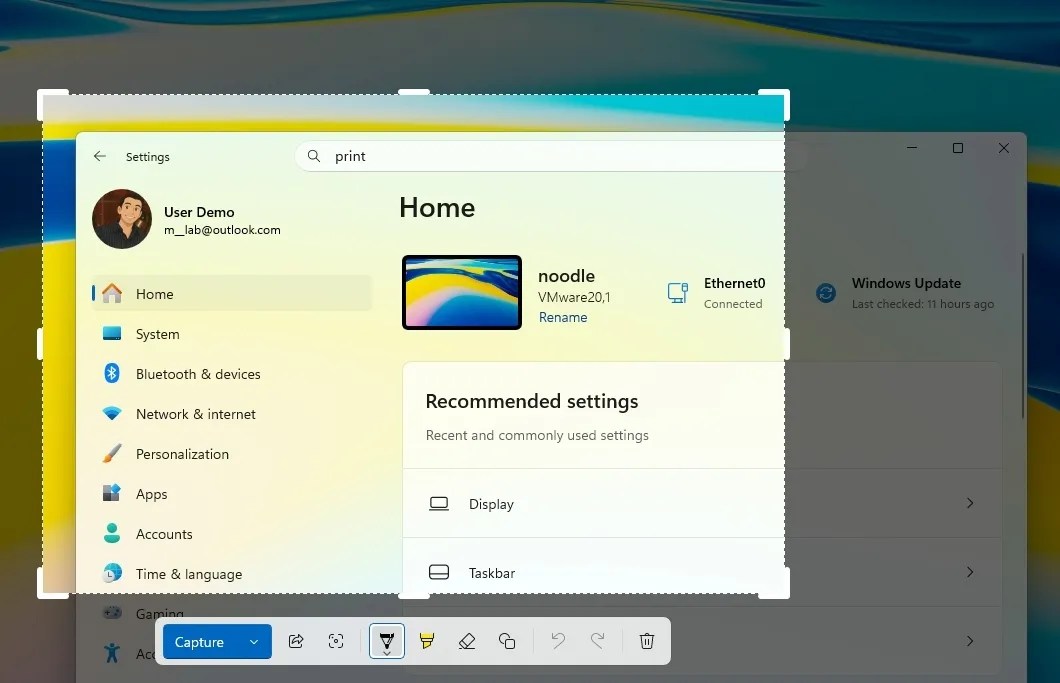 Rectable screenshot option
