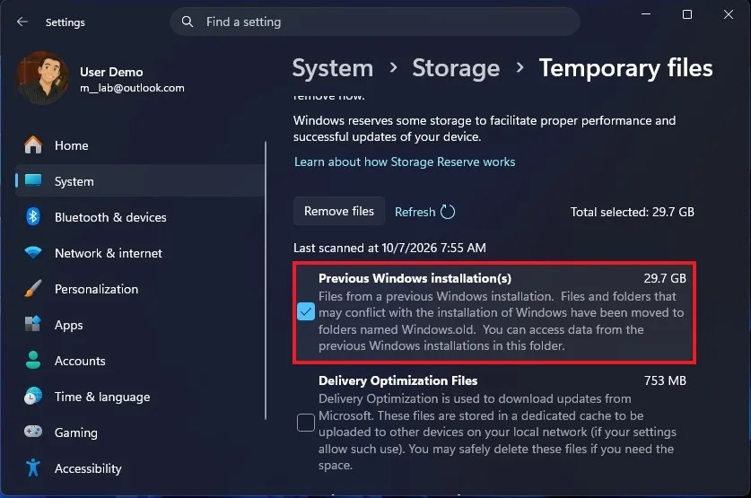 Delete Previous Windows Installations 