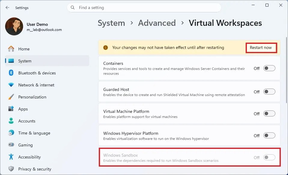 Windows 11 disable Sandbox