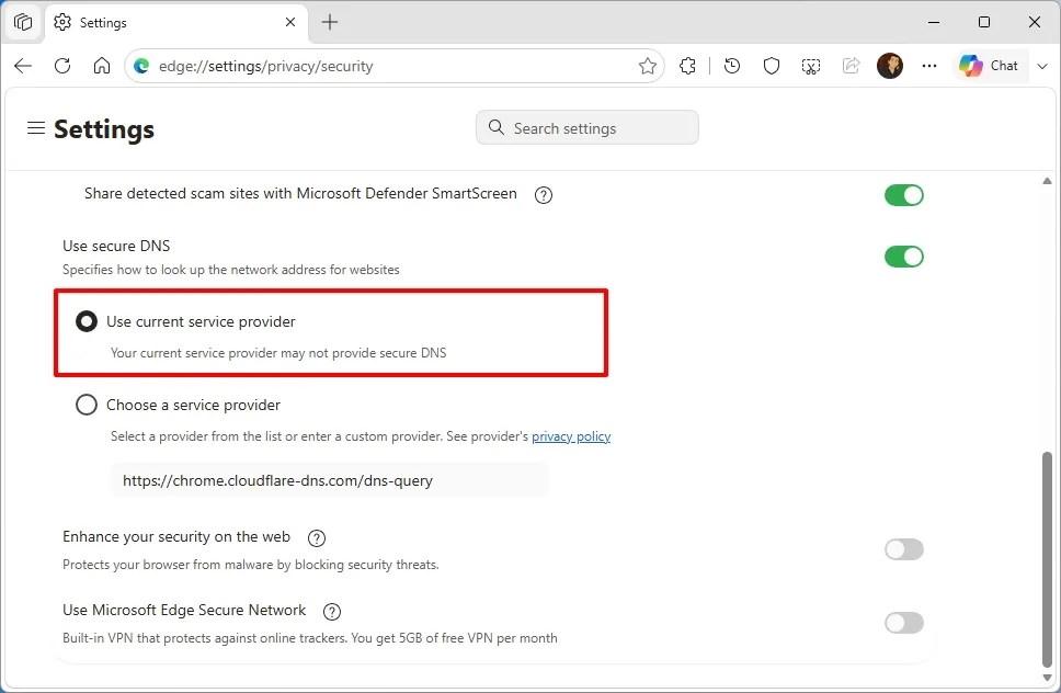 Use current service provider