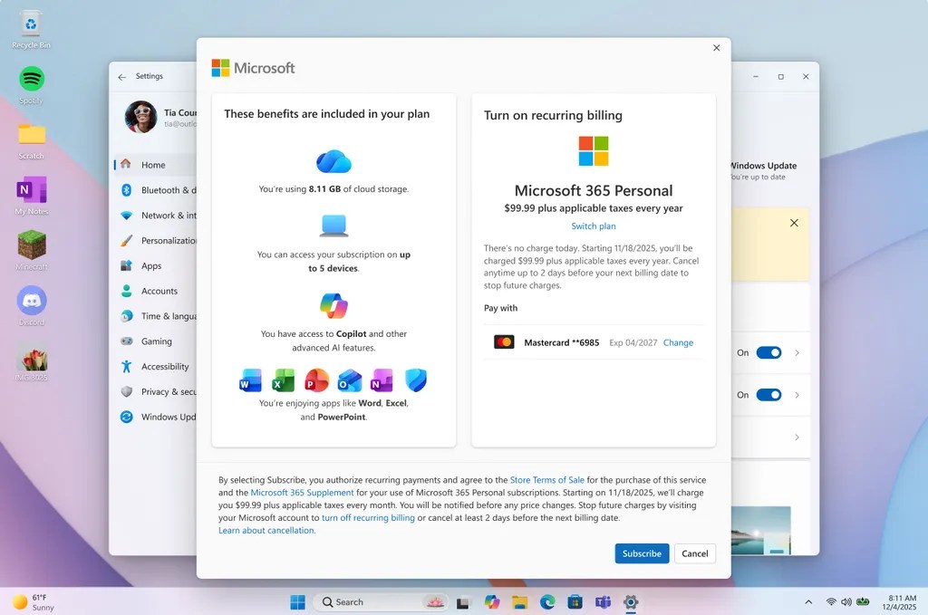 Microsoft 365 billing UI
