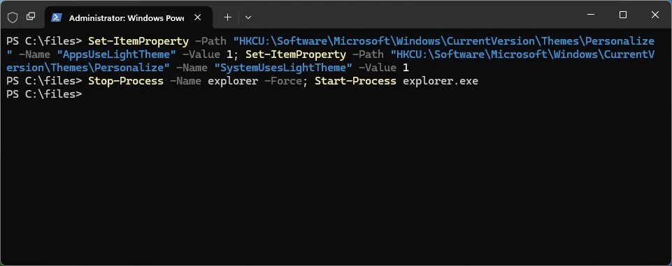 PowerShell change light mode