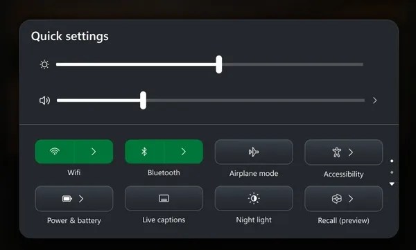 Quick Settings for Gaming Task View