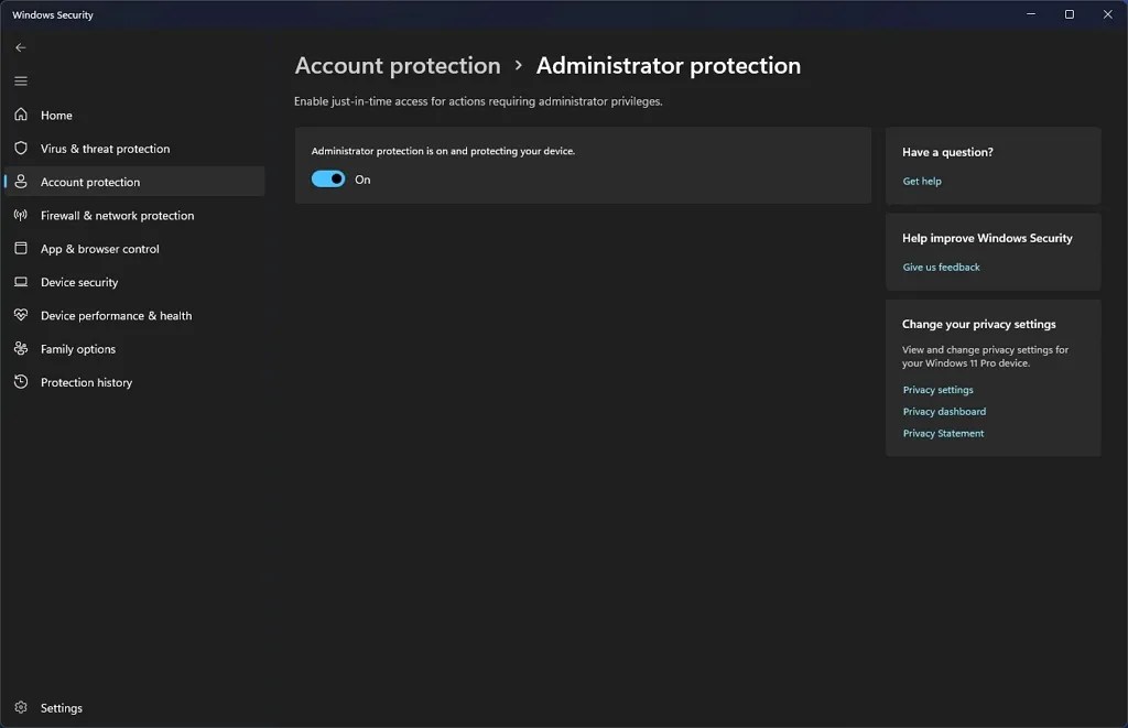 Administrator Protection page new UI