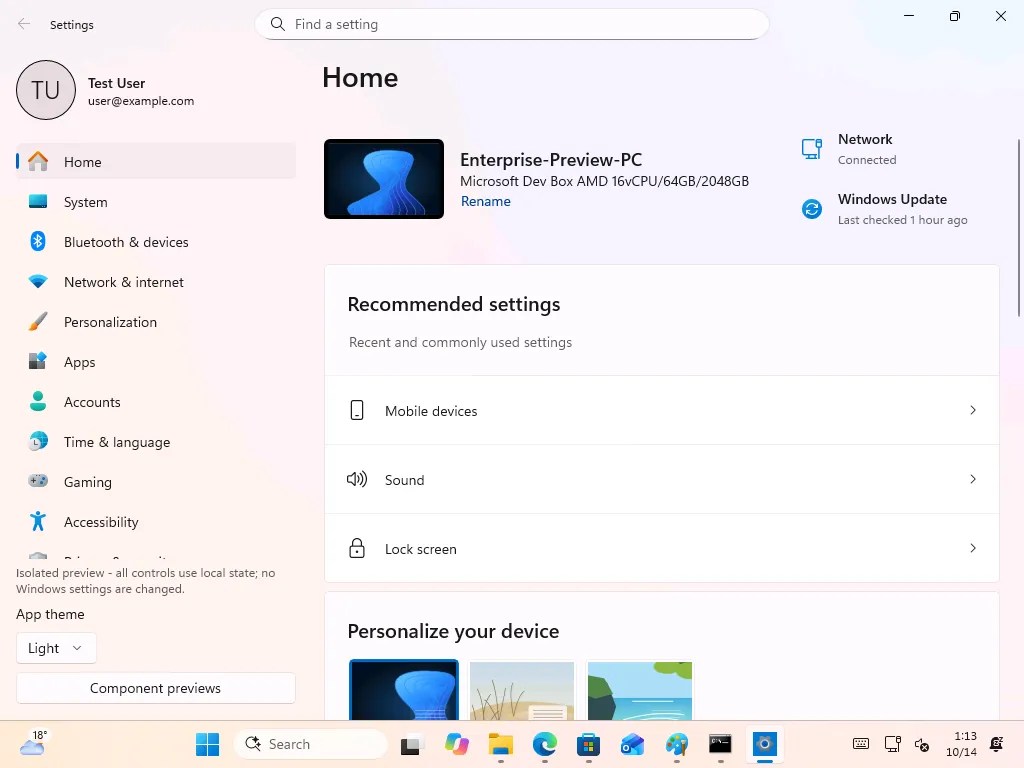 Settings Odeon home page