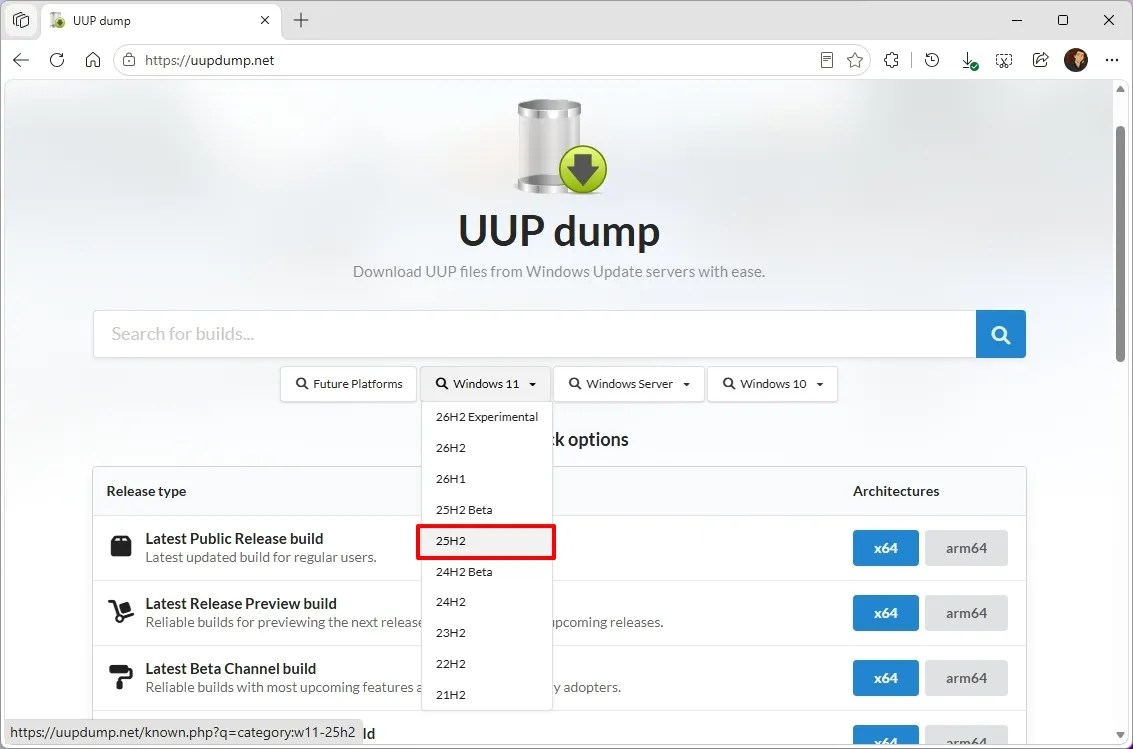UUP Dump download older Windows 11 ISO