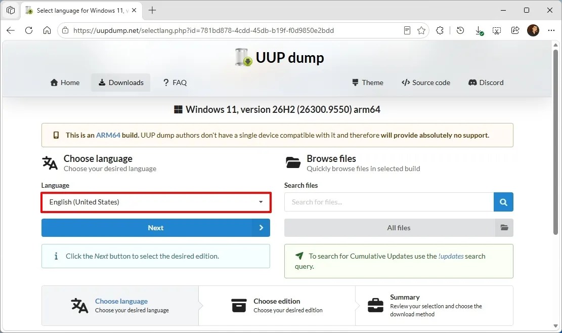 UUP Dump Windows 11 ISO language