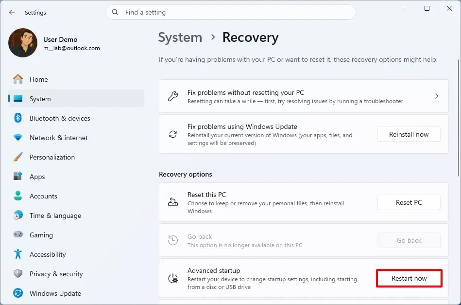 Windows 11 open Advanced startup