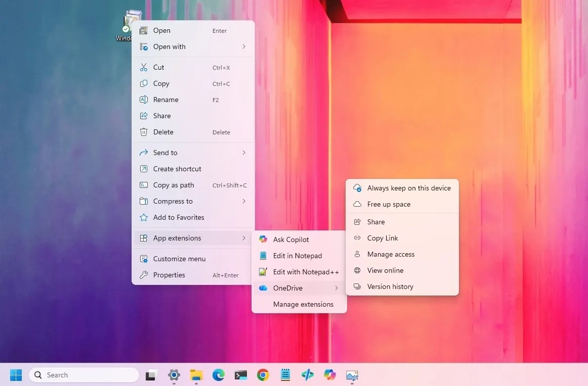 New context menu