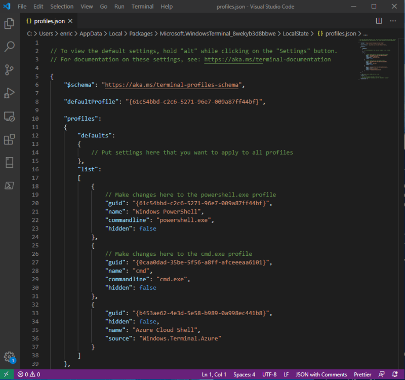 Tabbed Command Prompt Settings json file