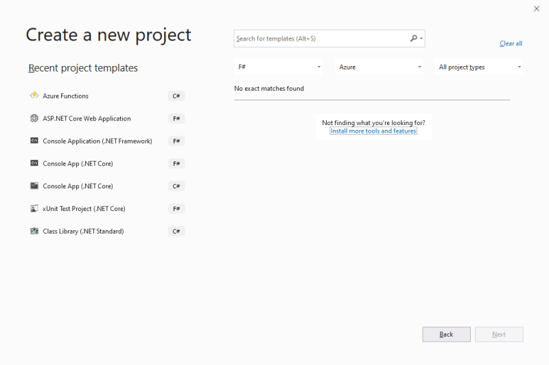 Visual Studio 2019 - Create a new project for Azure Function and F#