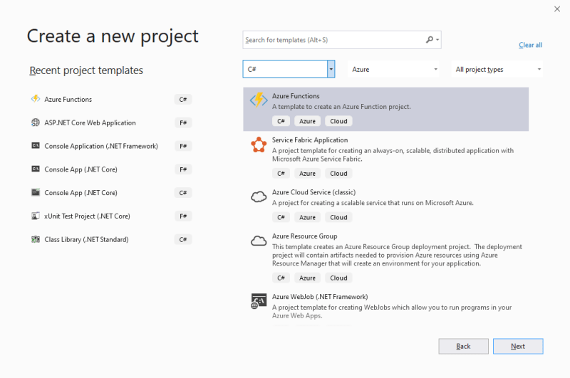 Visual Studio 2019 and Azure Functions in C#