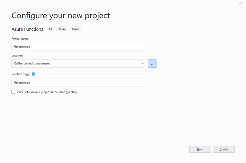 Visual Studio 2019: configure your new project