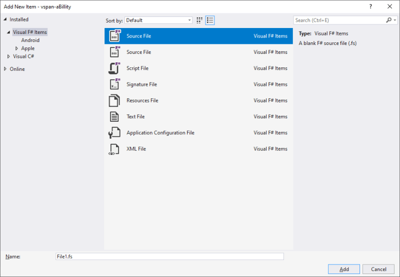 Visual Studio 2019: add new item