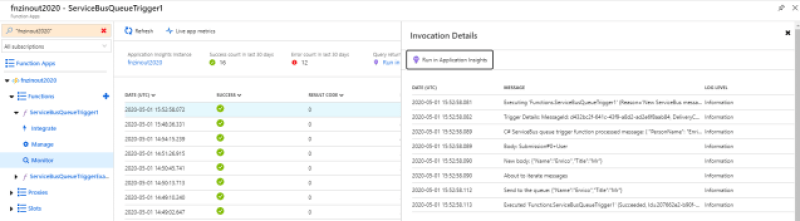 Azure Function Invocation Details