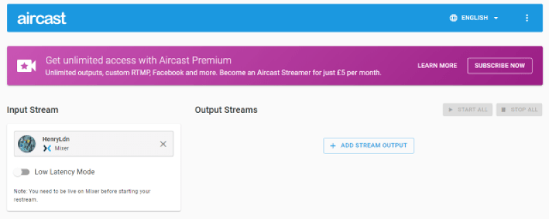 Aircast dashboard: Mixer is connected