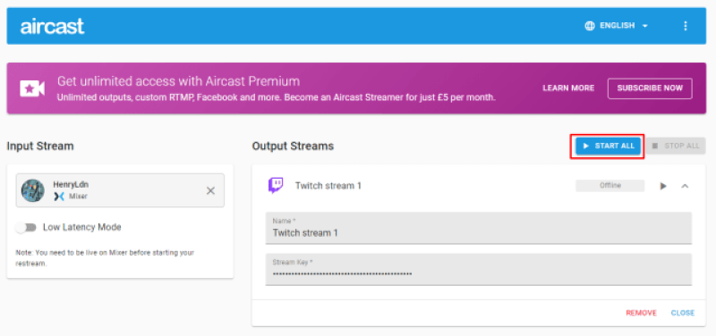 Aircast starts your restreaming
