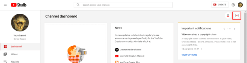 YouTube Studio Go Live