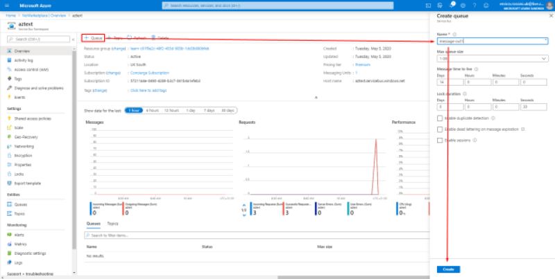 Create a new queue in Azure Service Bus