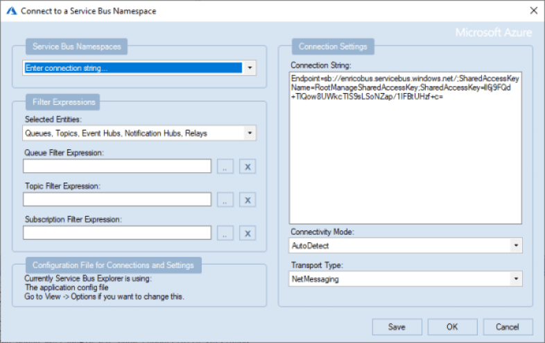 Service Bus Explorer: connect