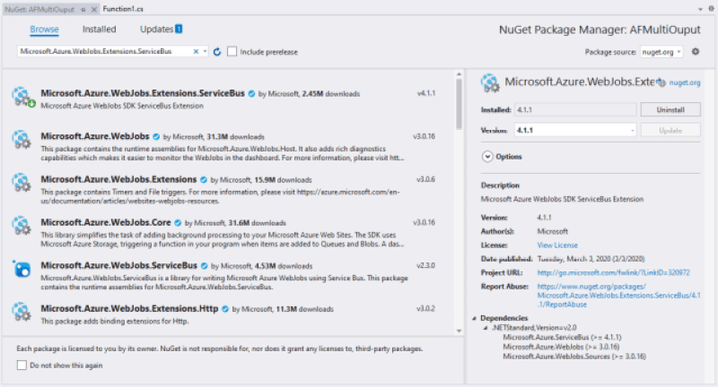 NuGet packages to install Service Bus