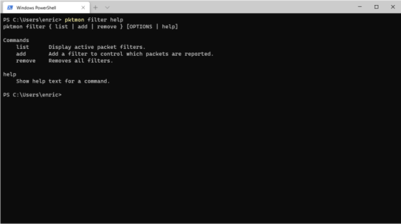 Windows 10 network sniffer - filter