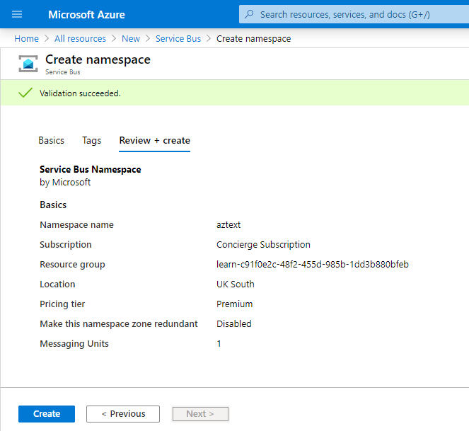 Create Service Bus in Azure Portal