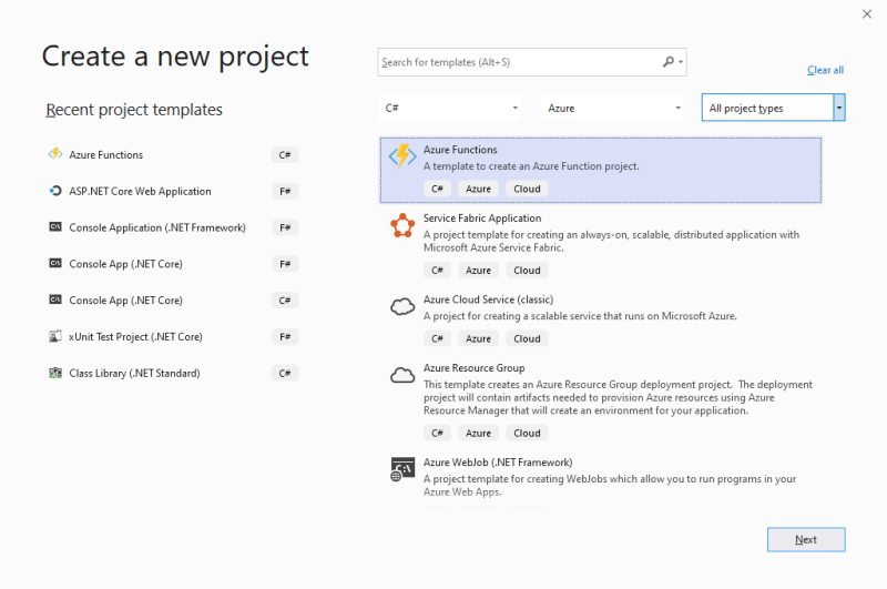 Create a new project with Visual Studio
