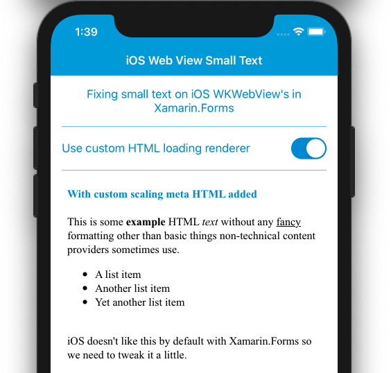 Fixing small text on iOS WKWebView’s in Xamarin.Forms Fixing small text on iOS WKWebView’s in Xamarin.Forms