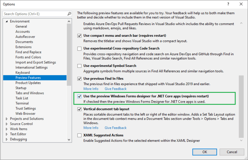 Visual Studio 2019 - Options