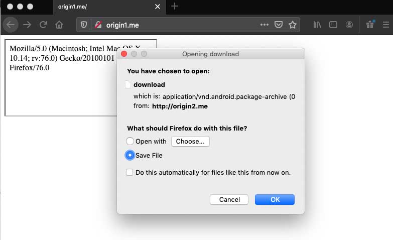 Firefox allows the download