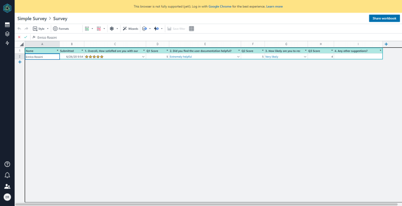 Example of table in Honeycode