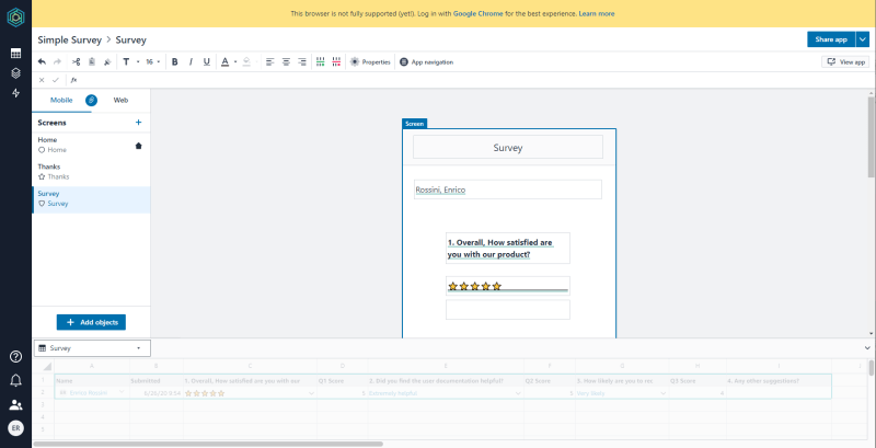 Honeycode: survey example