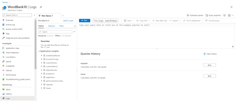 Analytics Logs Query Editor