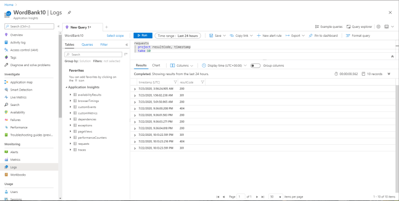 Select specific fields and the number 10 records