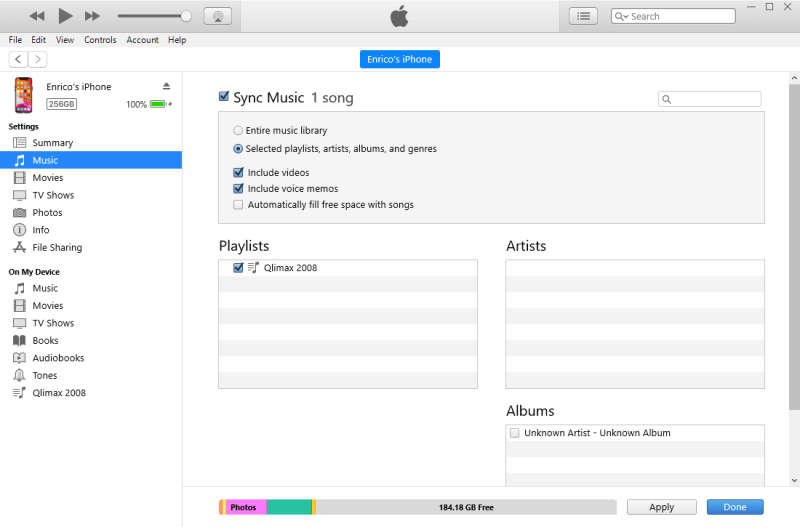How to add music to iPhone: screenshot