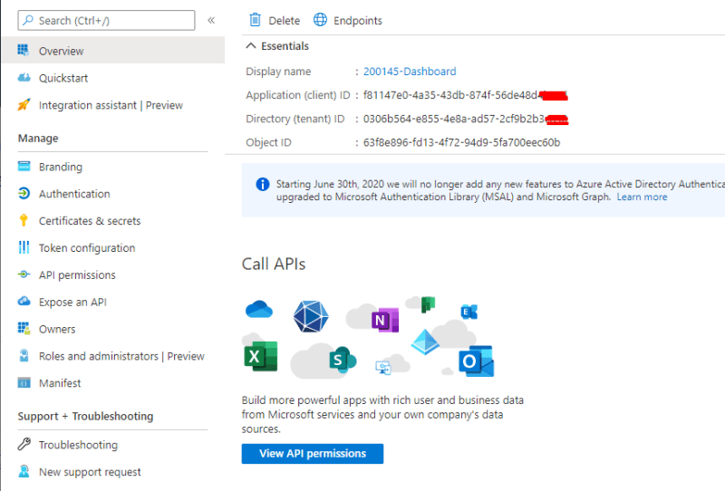 Azure Portal: example of TenantId
