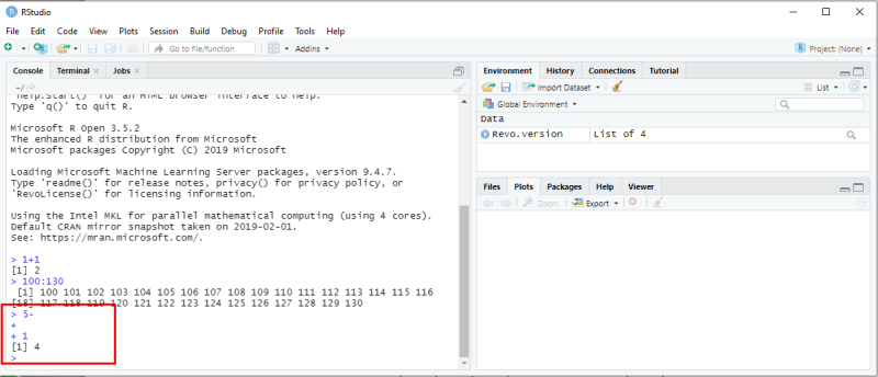 RStudio - Example incomplete command