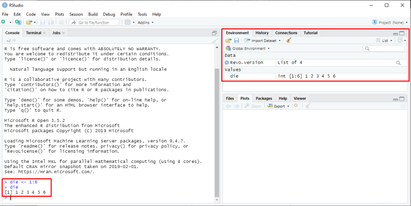 RStudio - Create an object and environment pane