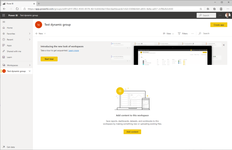 Connect web application to PowerBI: Workspace