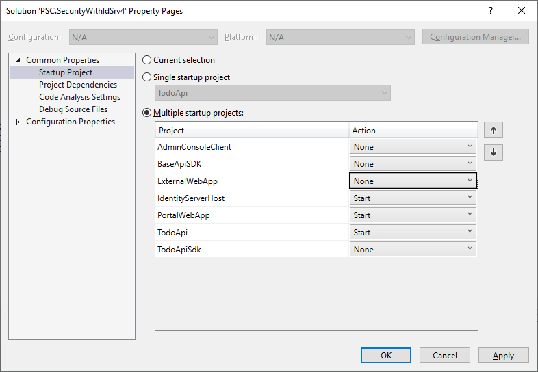 Multiple startup projects for security with Identity Server 4