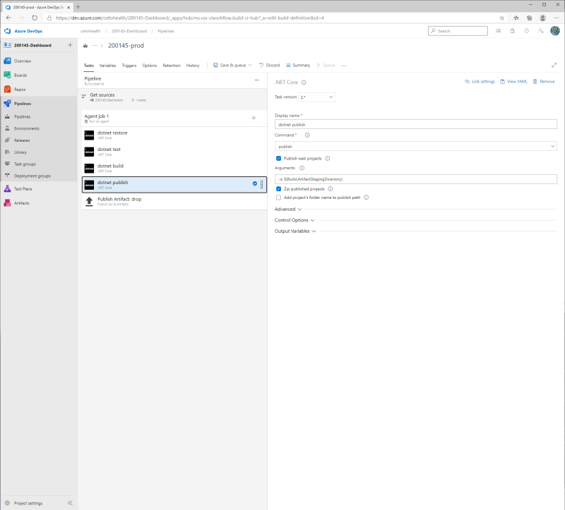 Pipeline - dotnet publish
