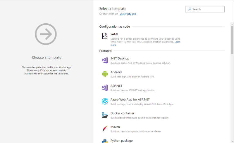 Azure DevOps - Choose a template