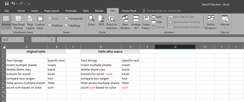 Macro with VBA code - Search a word