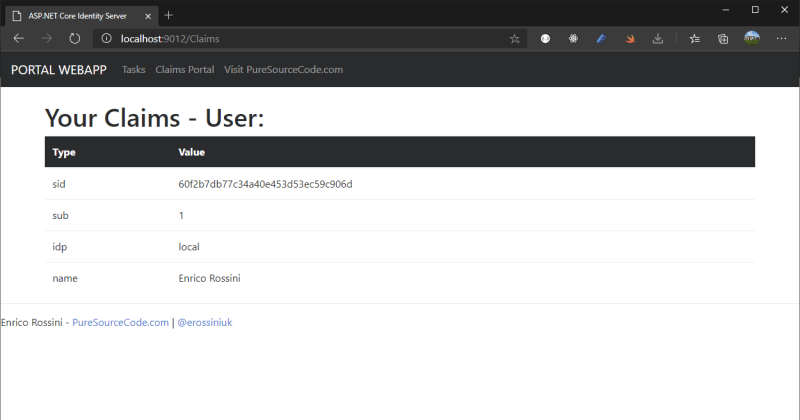 Claims for my user with security with Identity Server 4