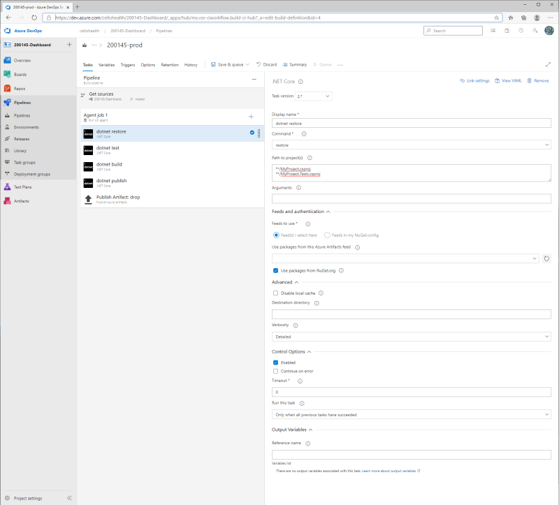 Pipeline - dotnet restore
