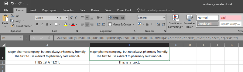 How to change to sentence case in Excel – Example