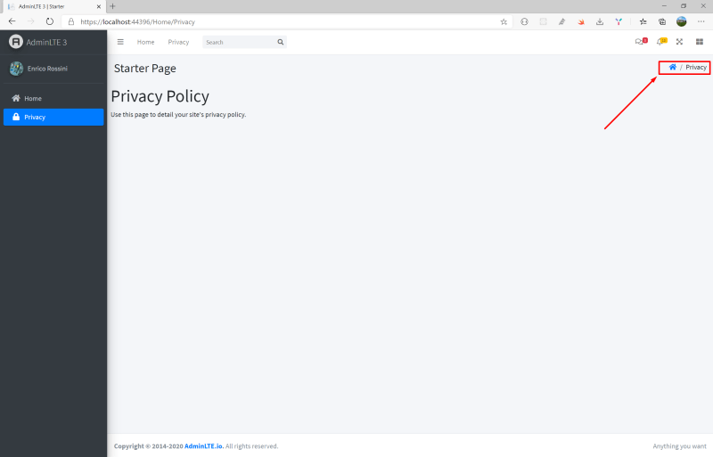 Breadcrumbs in AdminLTE with ASP.NET Core