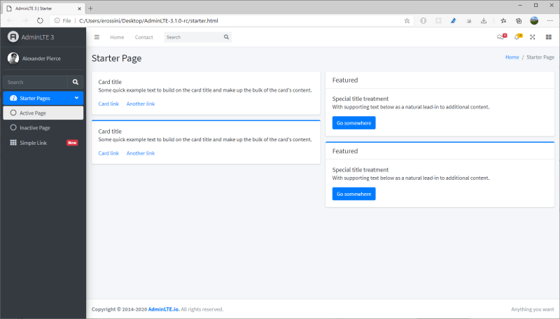 AdminLTE first start from starter.html