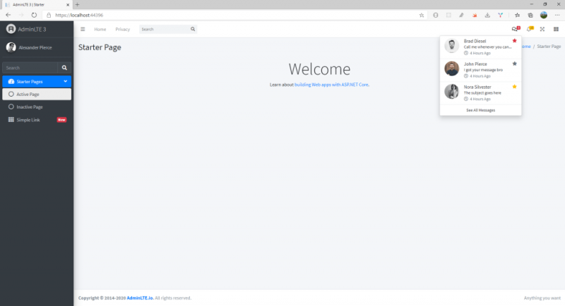 AdminLTE ASP.NET Core integration
